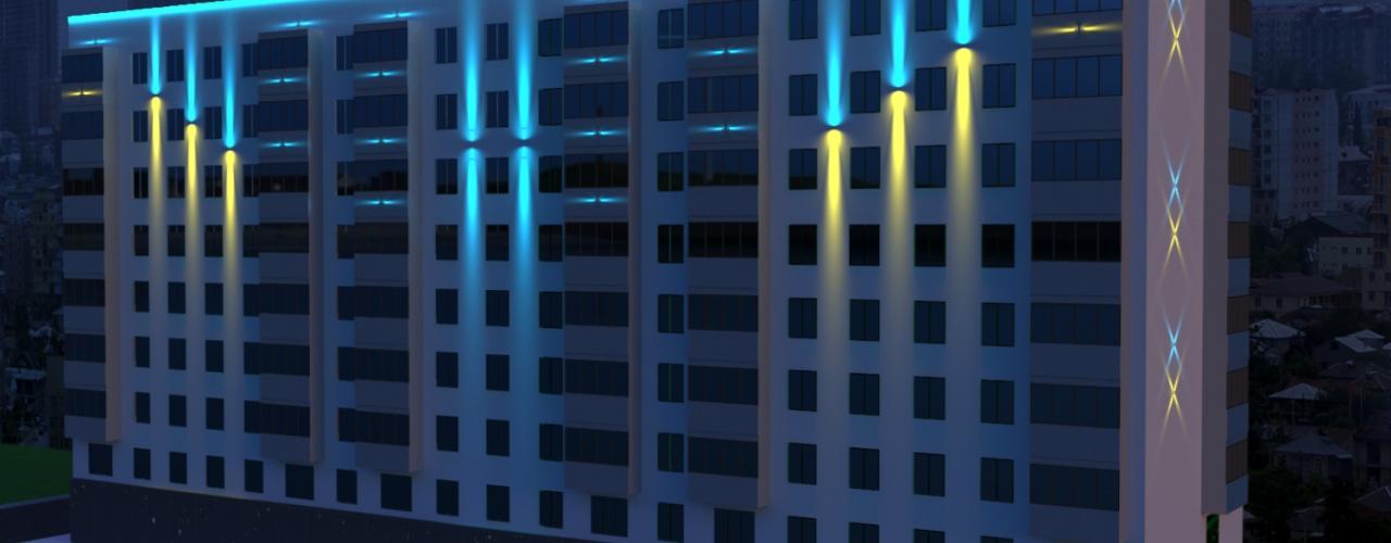 Подсветка фасада здания. Светлый город, Московская область